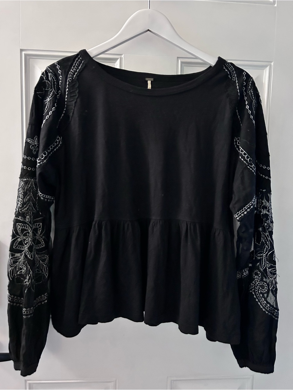 Free People Black Embroidered Peplum Tunic
